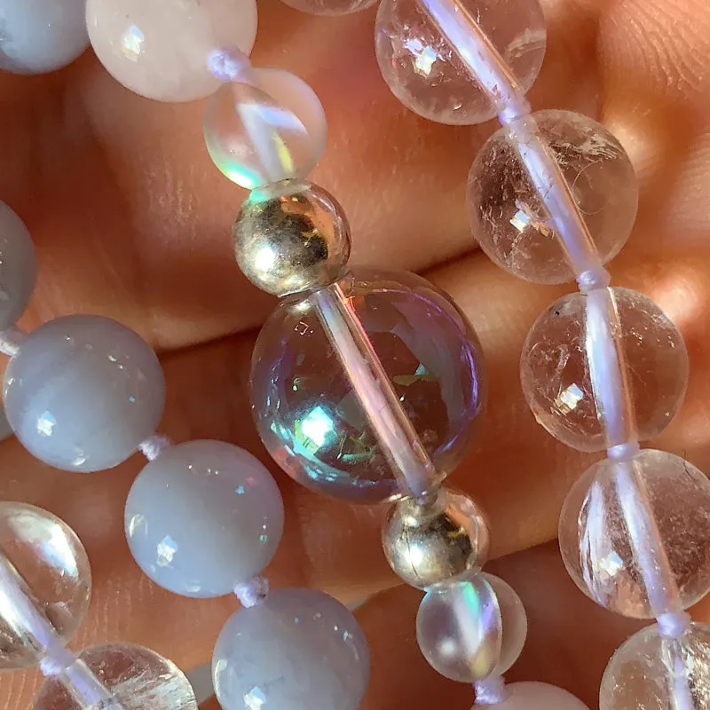 Star Rose Quartz with Clear & Opal Orb Glass Long Yoni Egg Mala - Light Collection