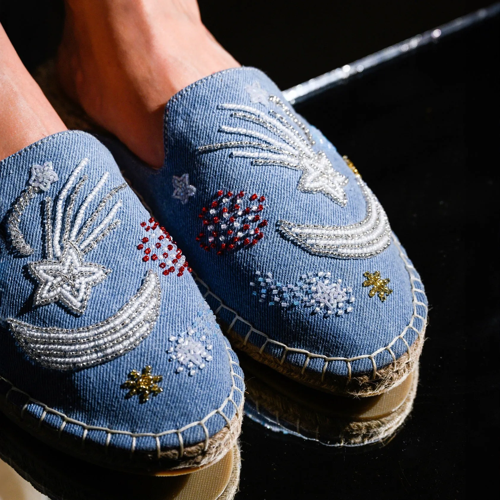 Starry Night Light Denim Flats