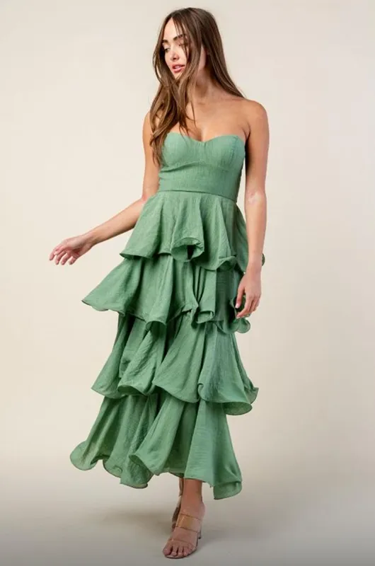 Strapless Maxi Ruffle Tiered Dress