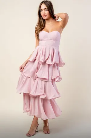 Strapless Maxi Ruffle Tiered Dress