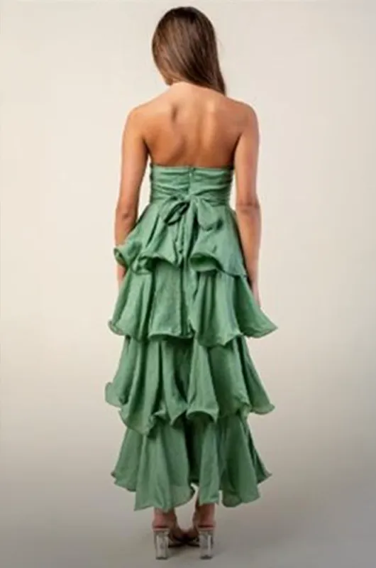 Strapless Maxi Ruffle Tiered Dress