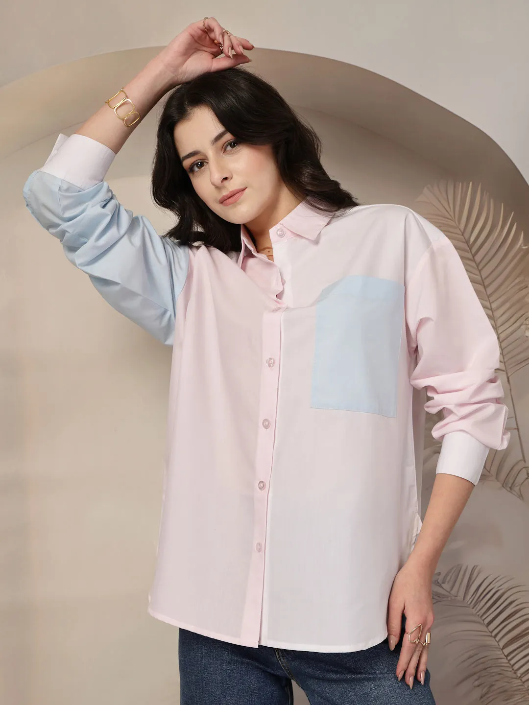 Style Quotient Womens Colour Block Oversize Shirt