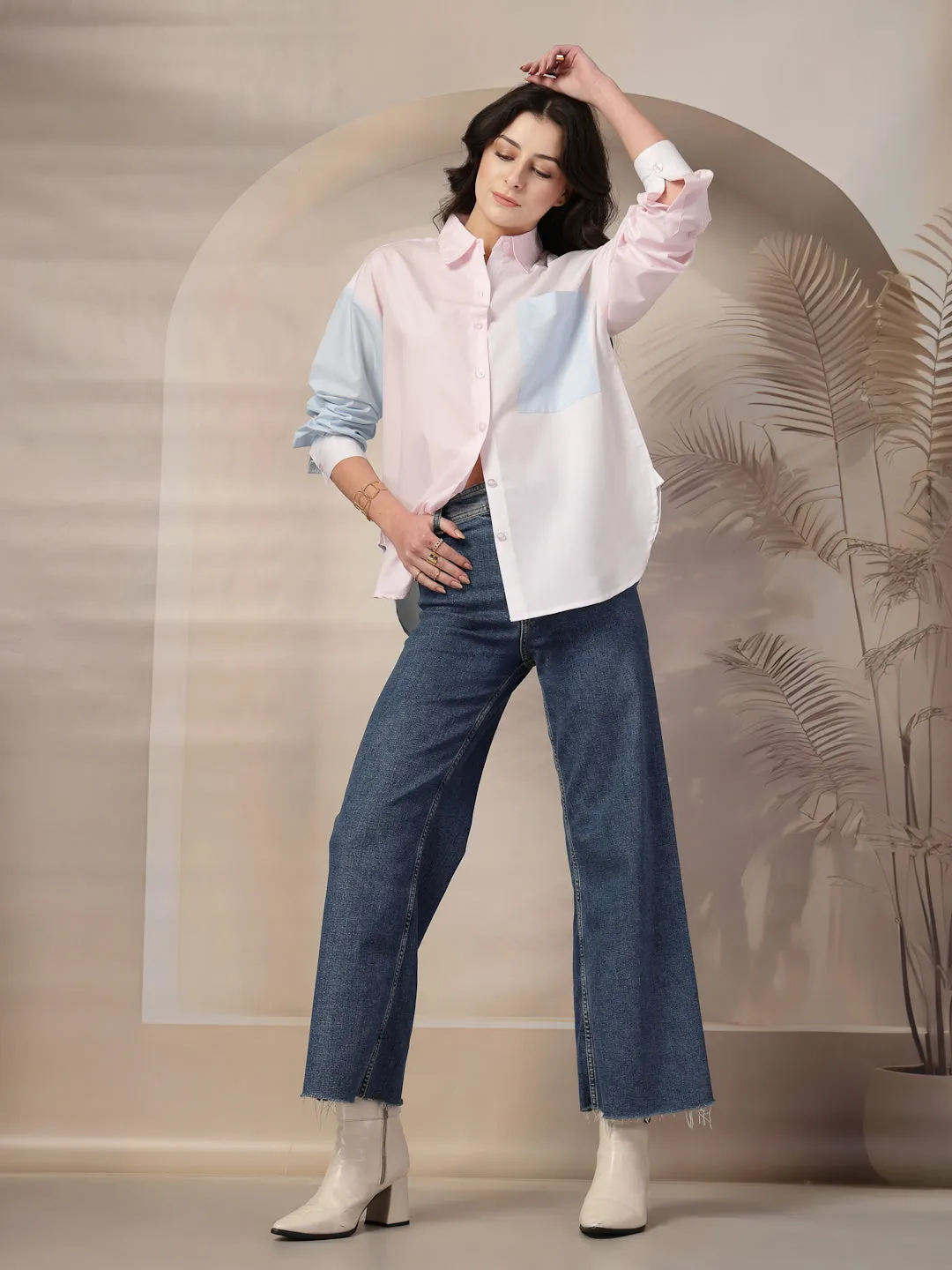 Style Quotient Womens Colour Block Oversize Shirt