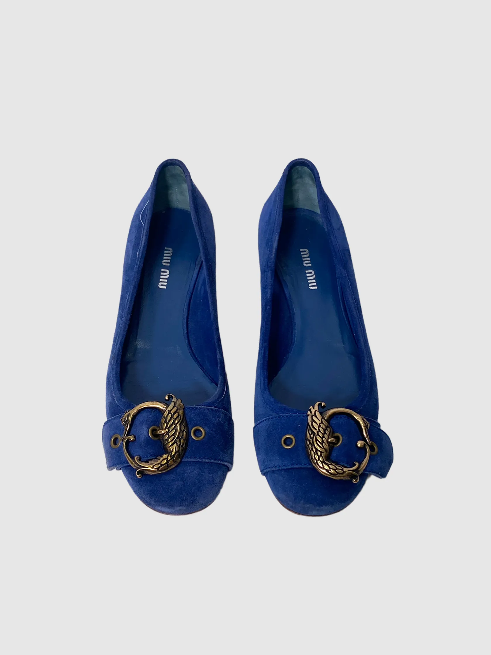 Suede Ballerina Flats with Buckle - Size 39