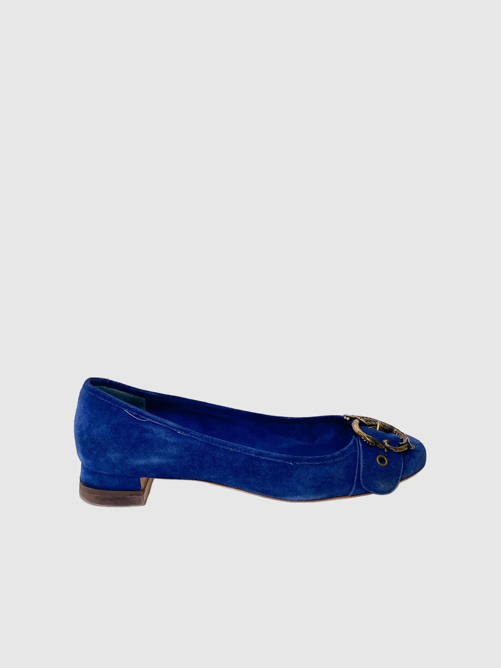 Suede Ballerina Flats with Buckle - Size 39