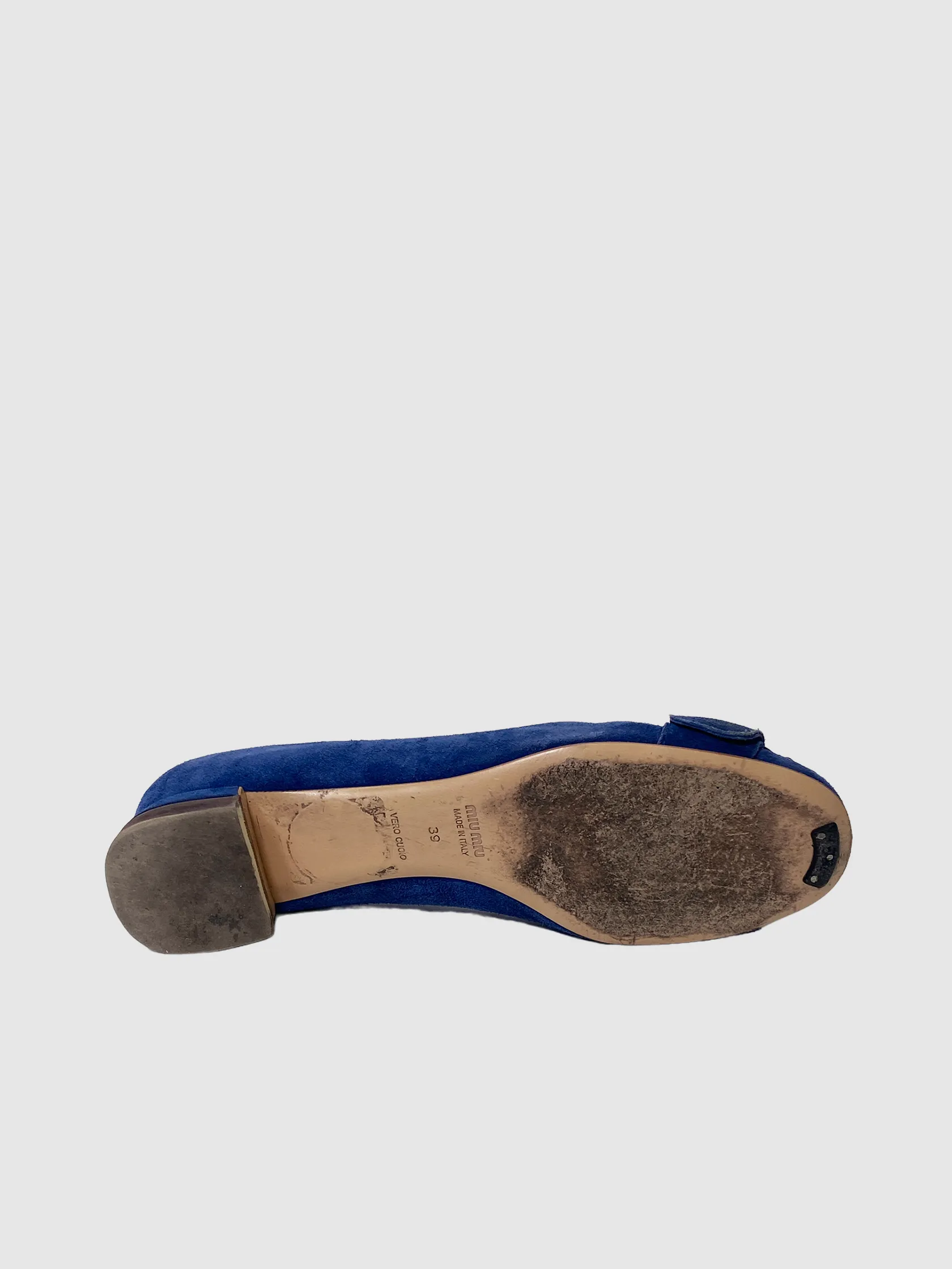 Suede Ballerina Flats with Buckle - Size 39