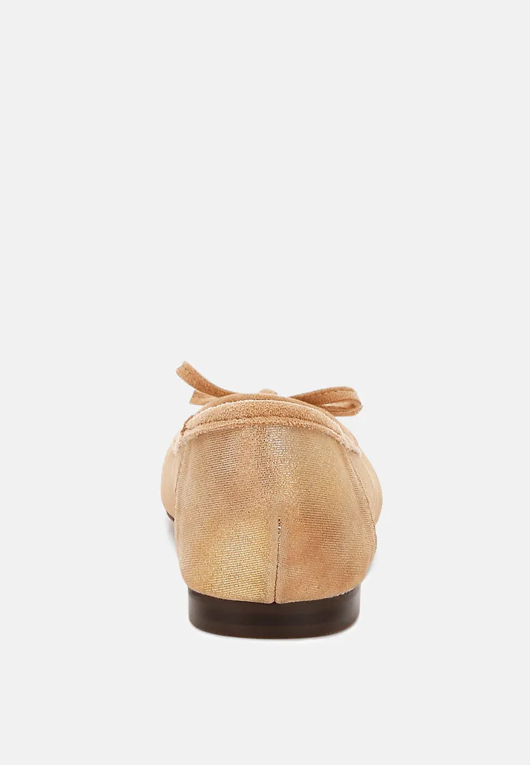 Suede Bow Embellished Ballerinas By RAG