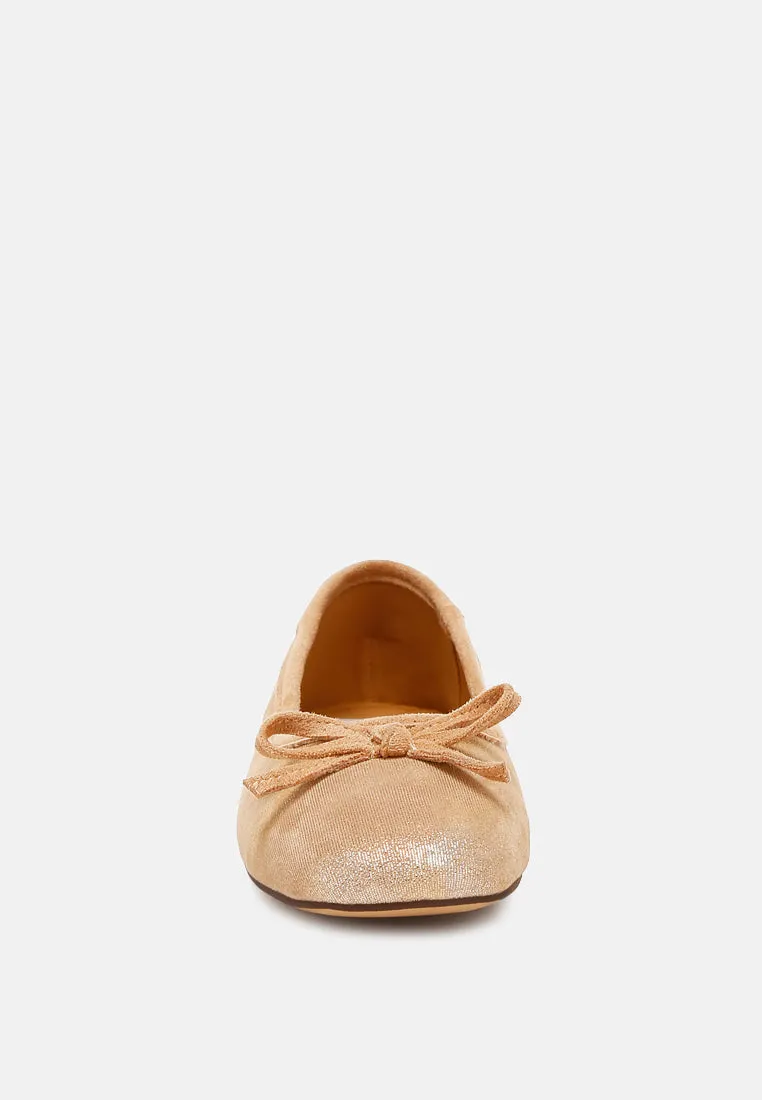 Suede Bow Embellished Ballerinas By RAG