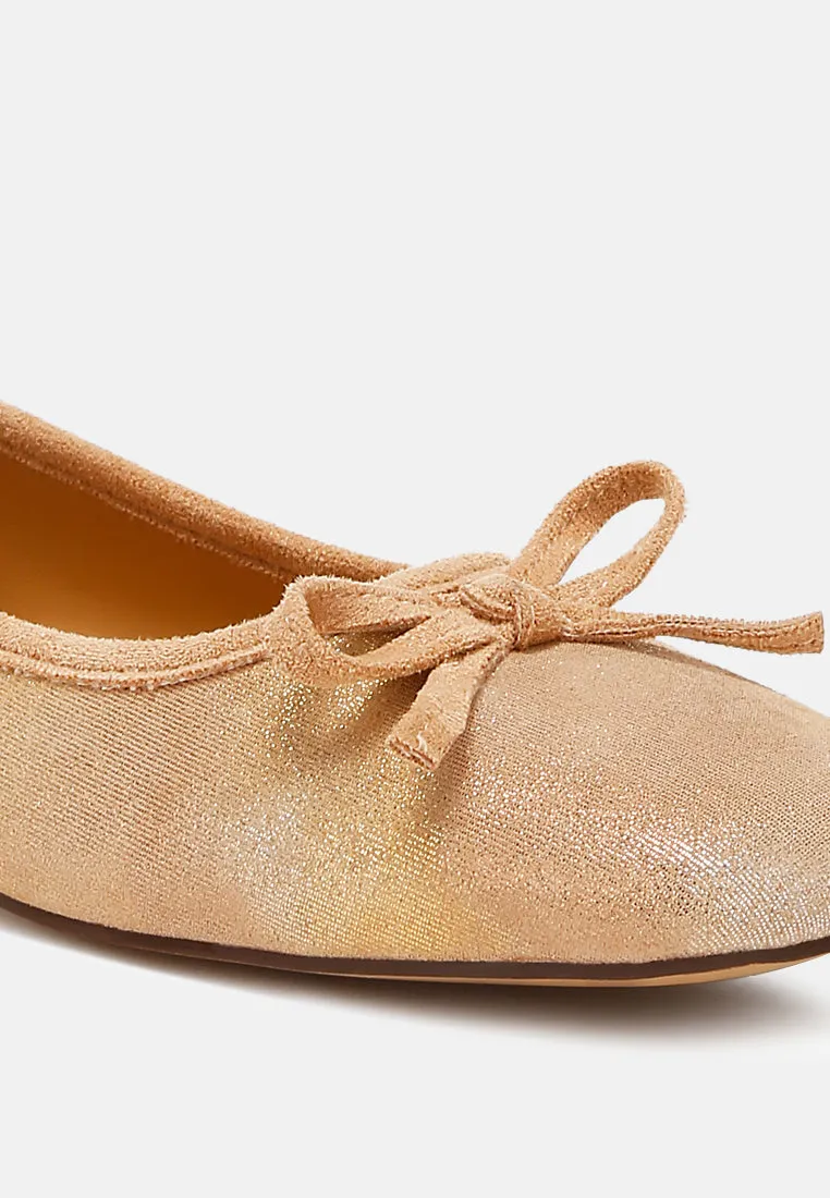 Suede Bow Embellished Ballerinas By RAG