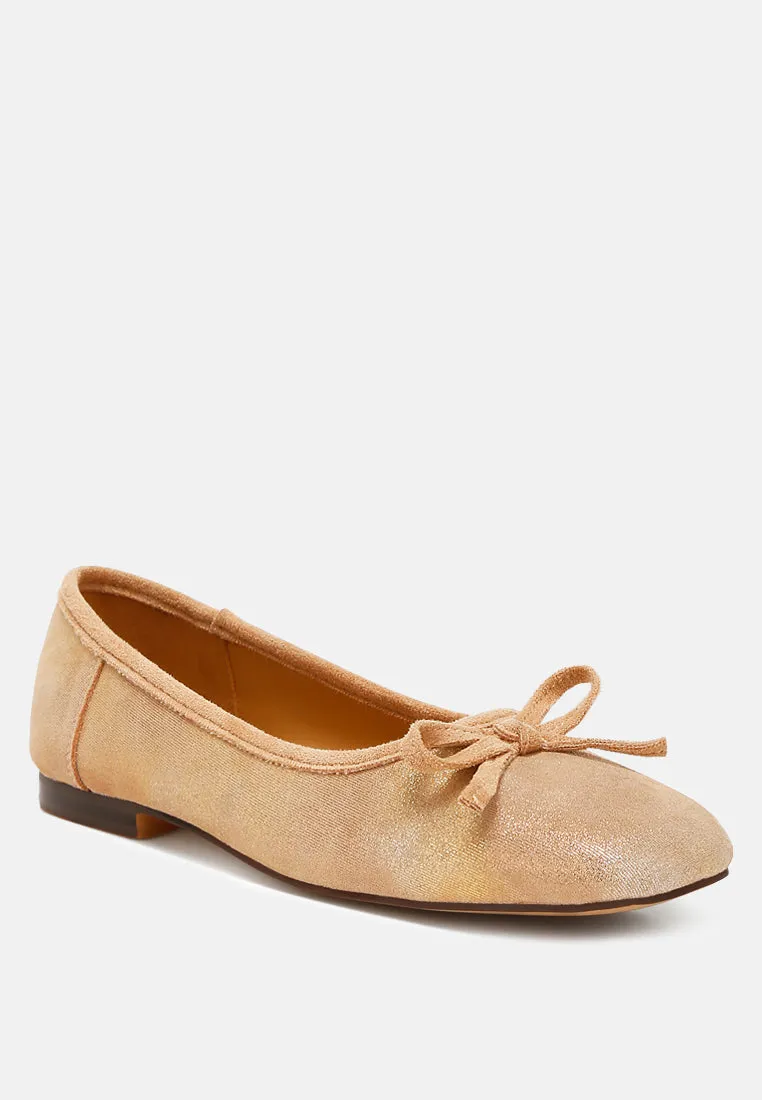 Suede Bow Embellished Ballerinas By RAG