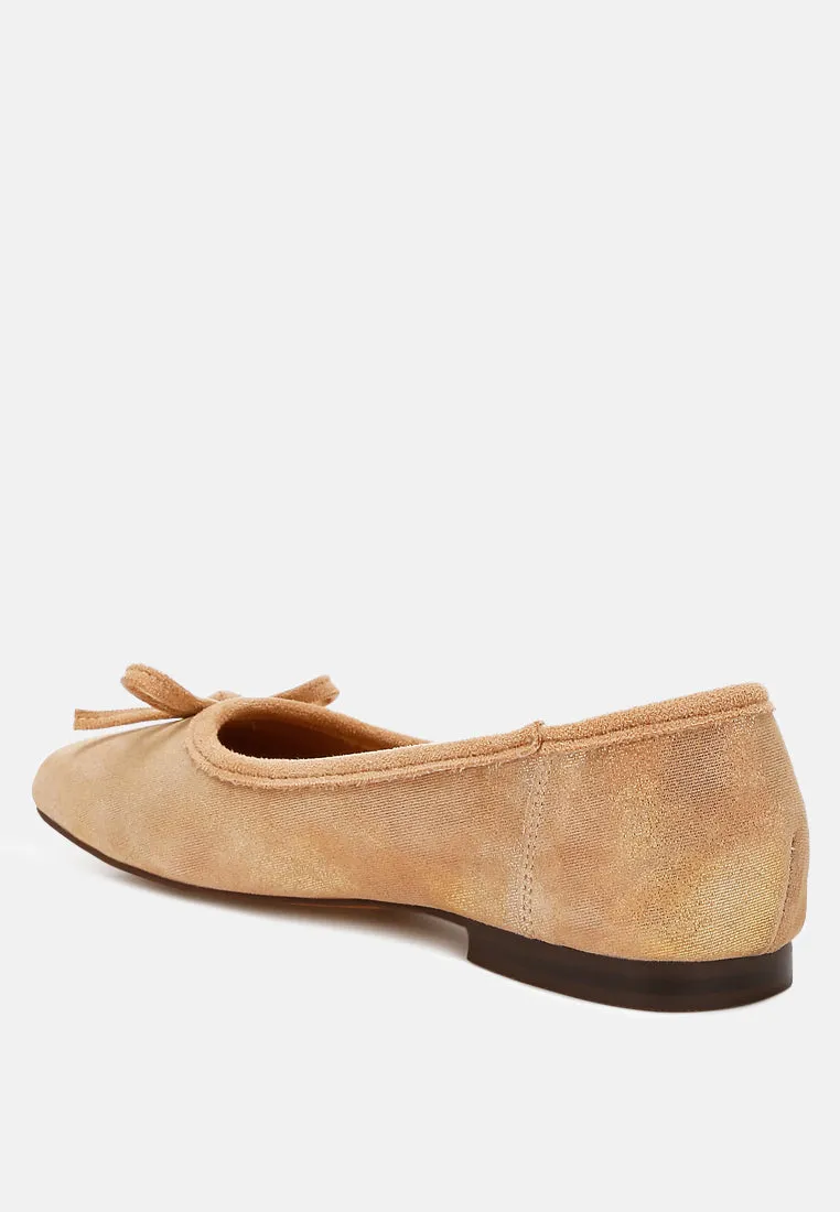 Suede Bow Embellished Ballerinas By RAG