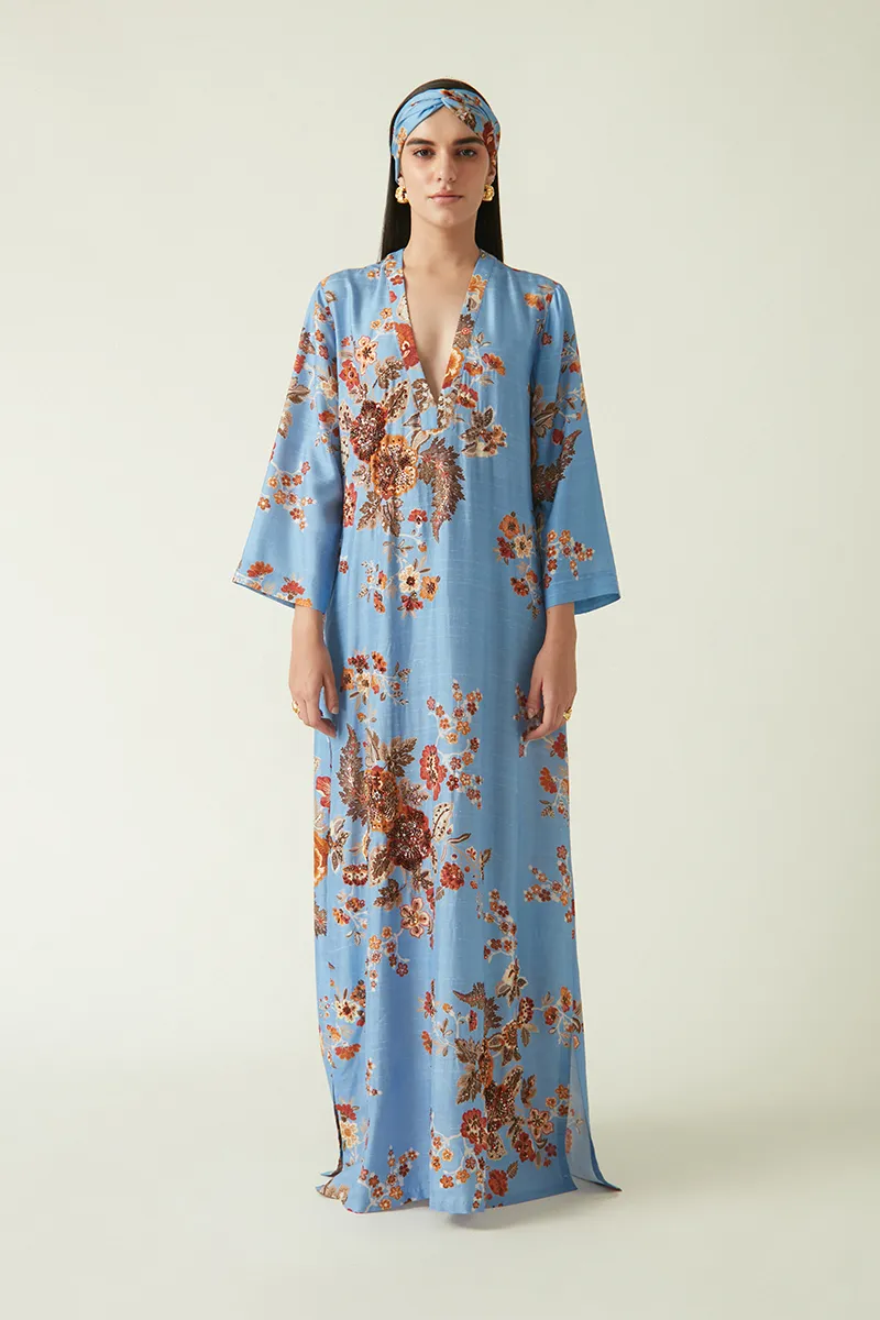 Summer Kaftan Linen Satin Embellished-Fashion Edit Java 03A-4JV-11-Payal Pratap
