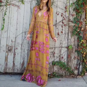 The Medallion Maxi Dress in Mustard (wholesale)