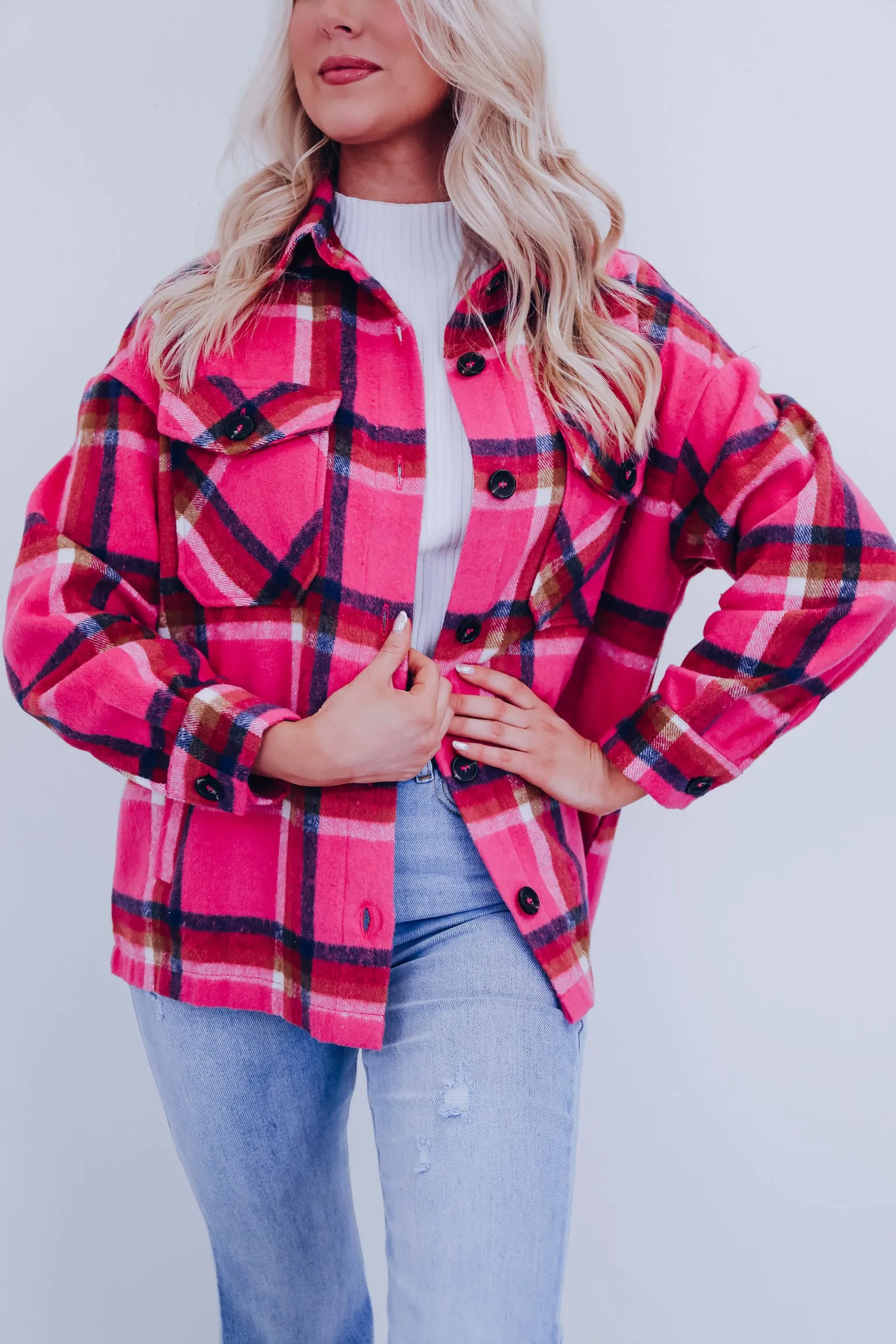 The Perfect Plaid Shacket - Magenta
