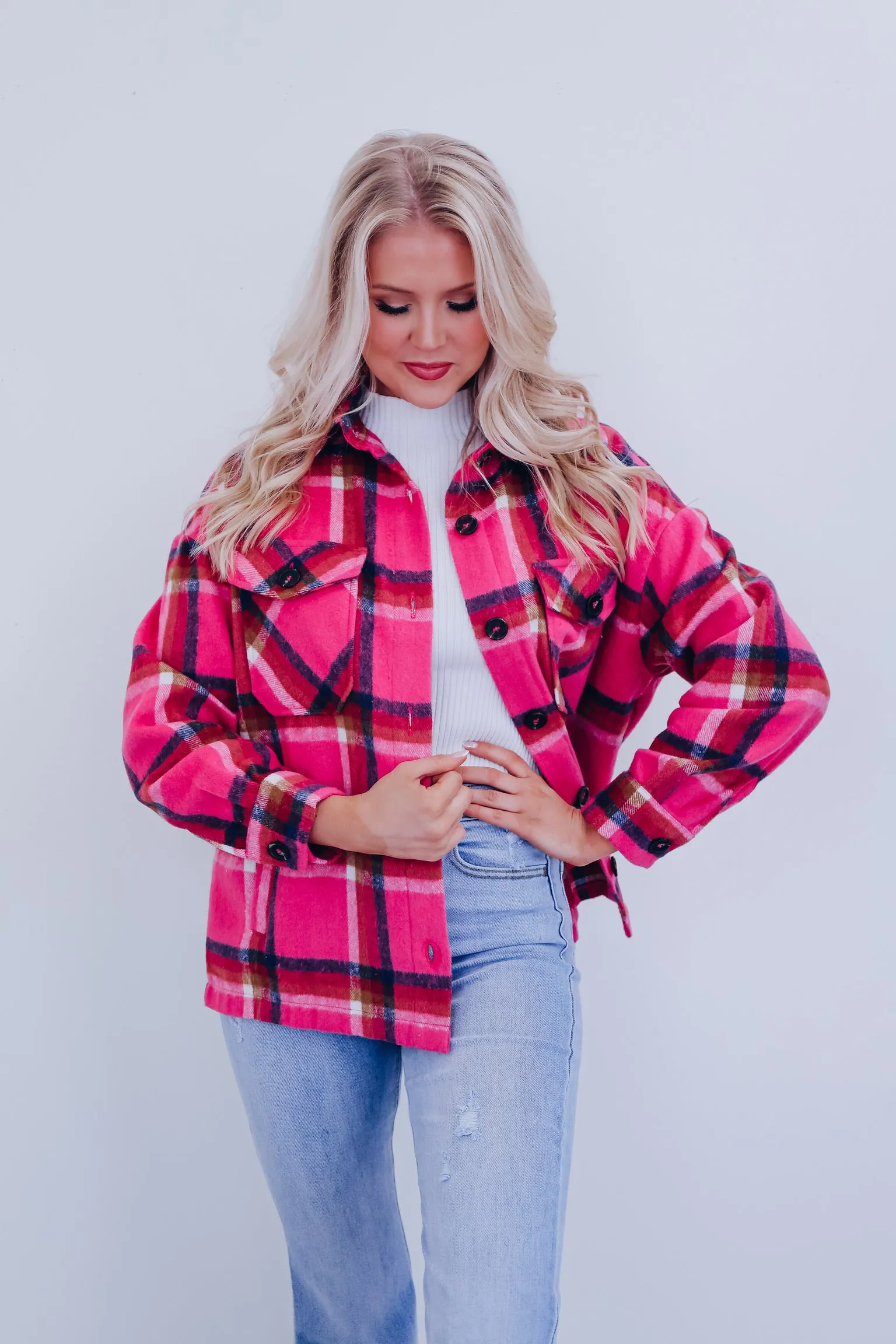 The Perfect Plaid Shacket - Magenta