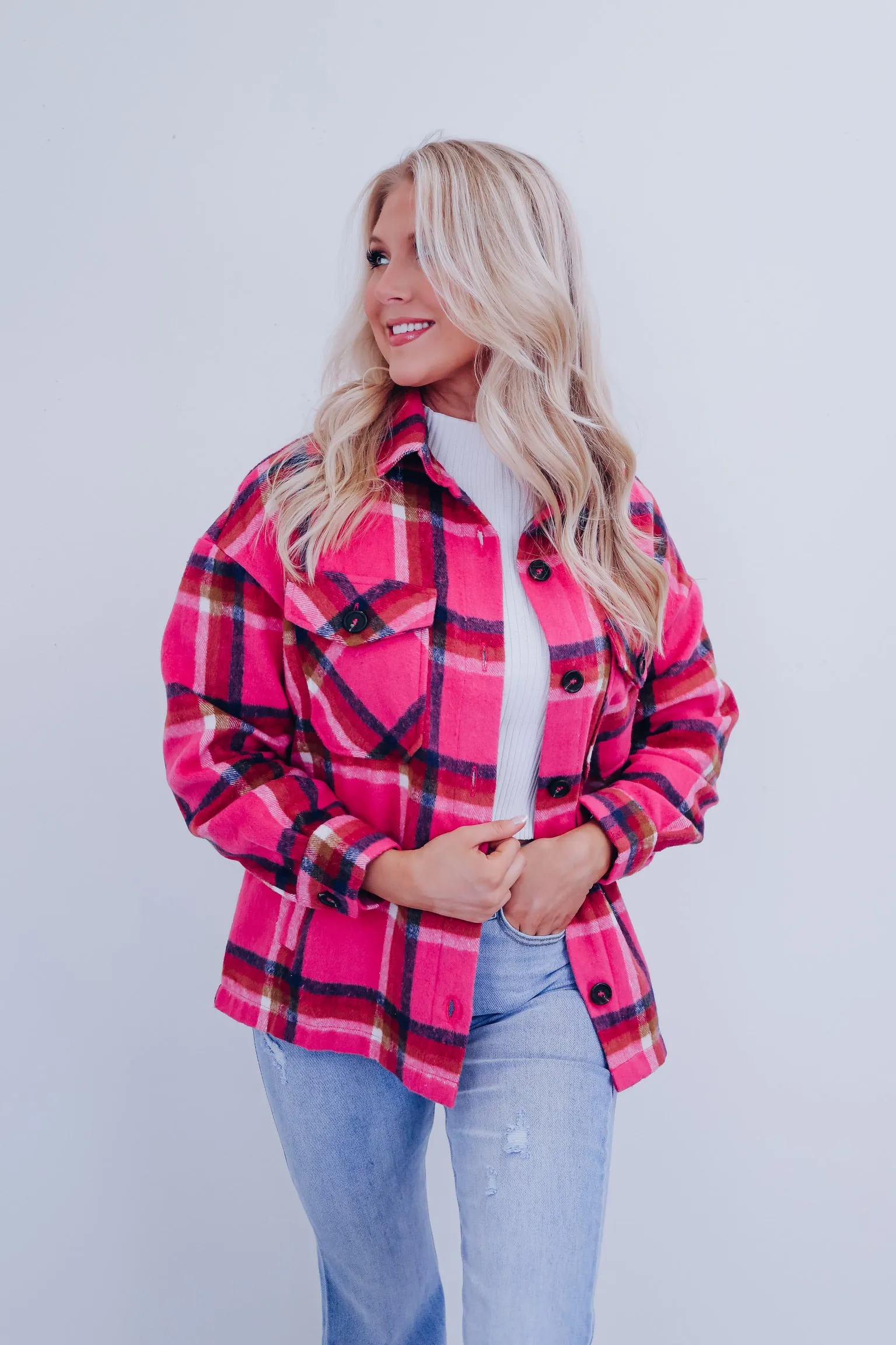 The Perfect Plaid Shacket - Magenta