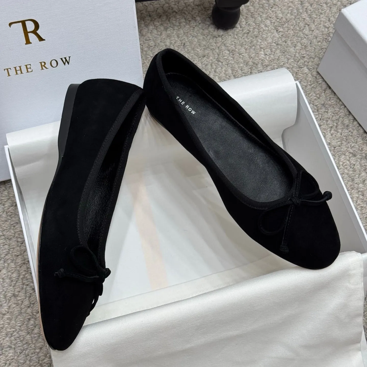 The Row Ballet Flats Bow Black Suede 290734