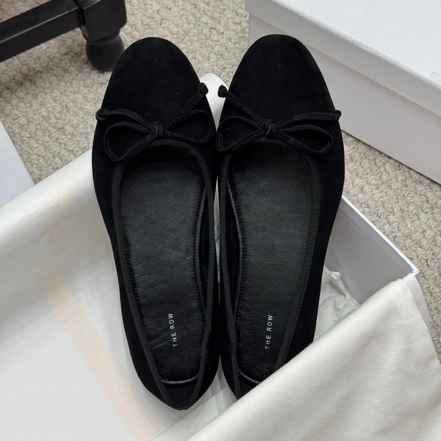 The Row Ballet Flats Bow Black Suede 290734