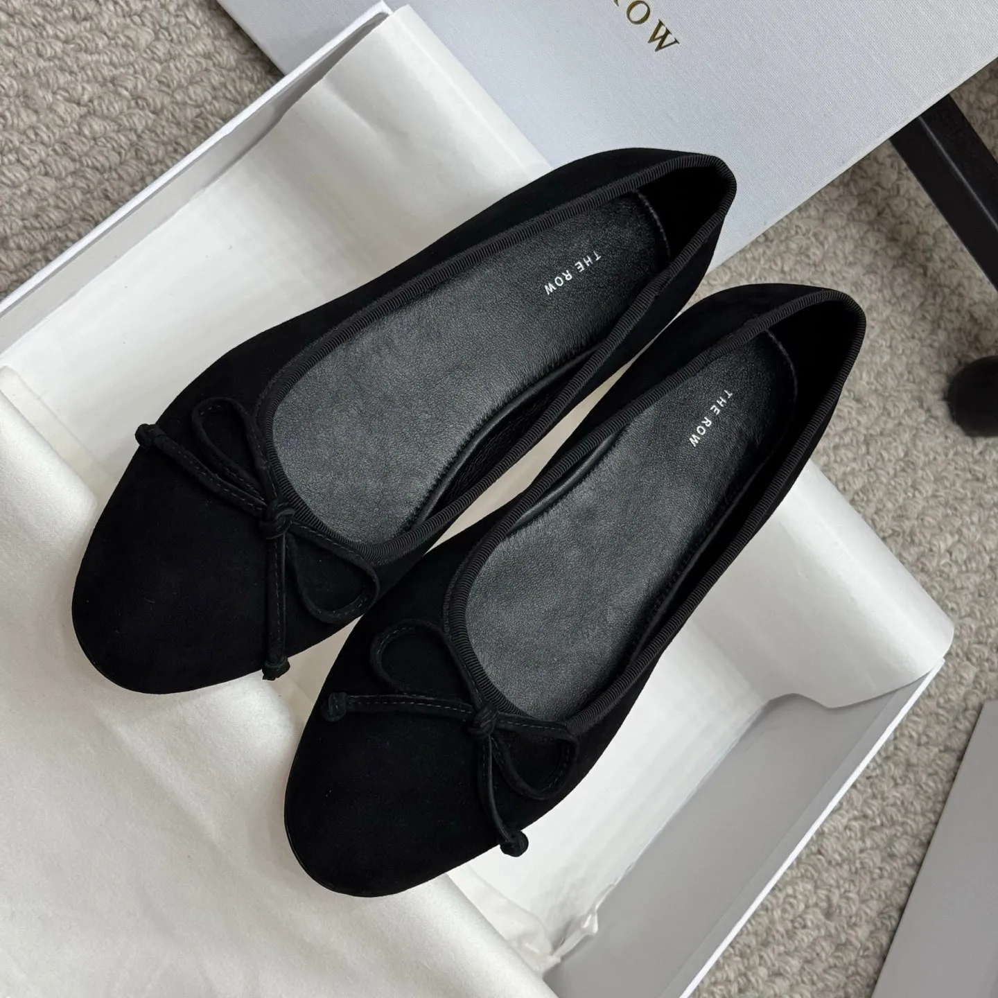 The Row Ballet Flats Bow Black Suede 290734