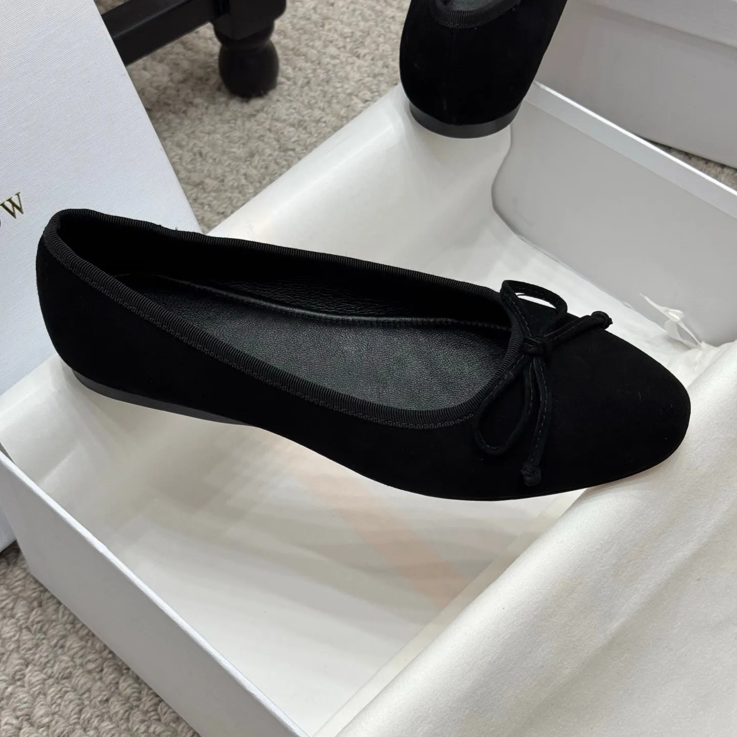 The Row Ballet Flats Bow Black Suede 290734