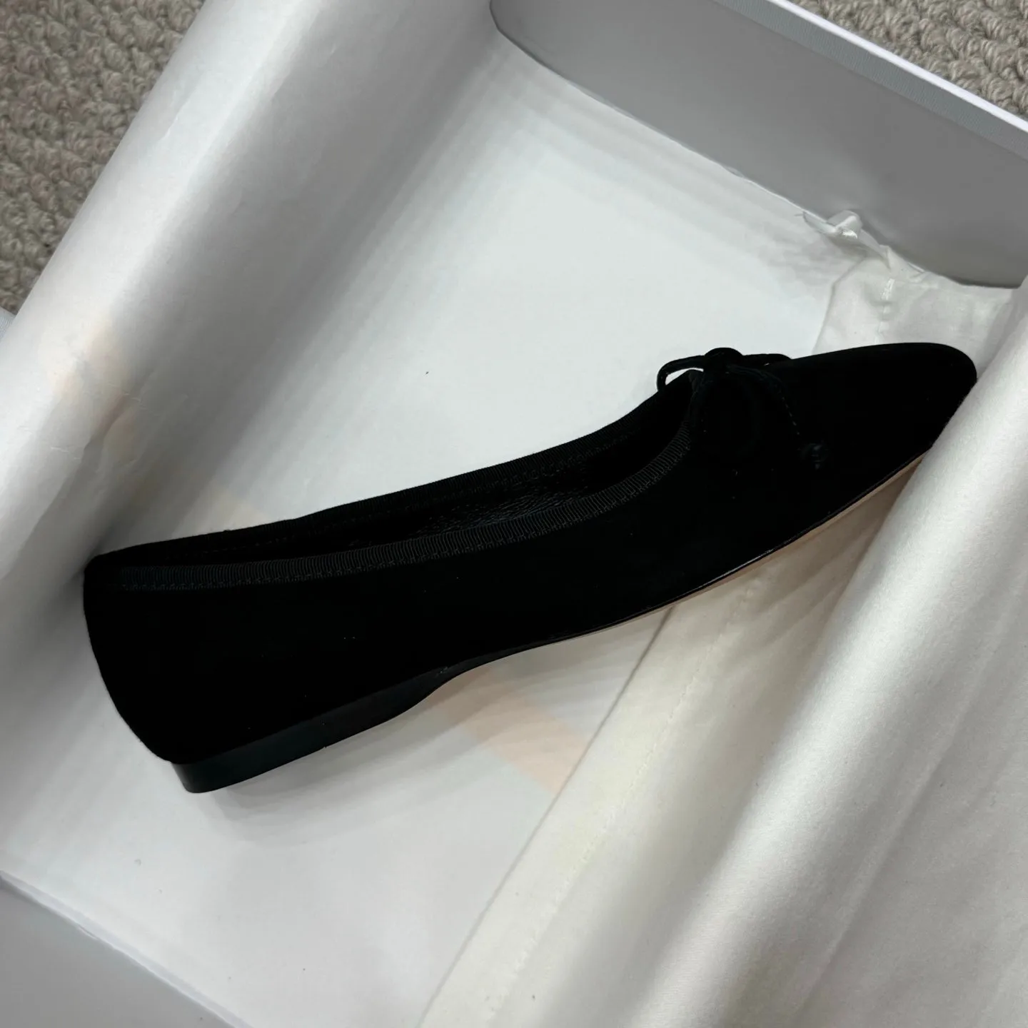 The Row Ballet Flats Bow Black Suede 290734