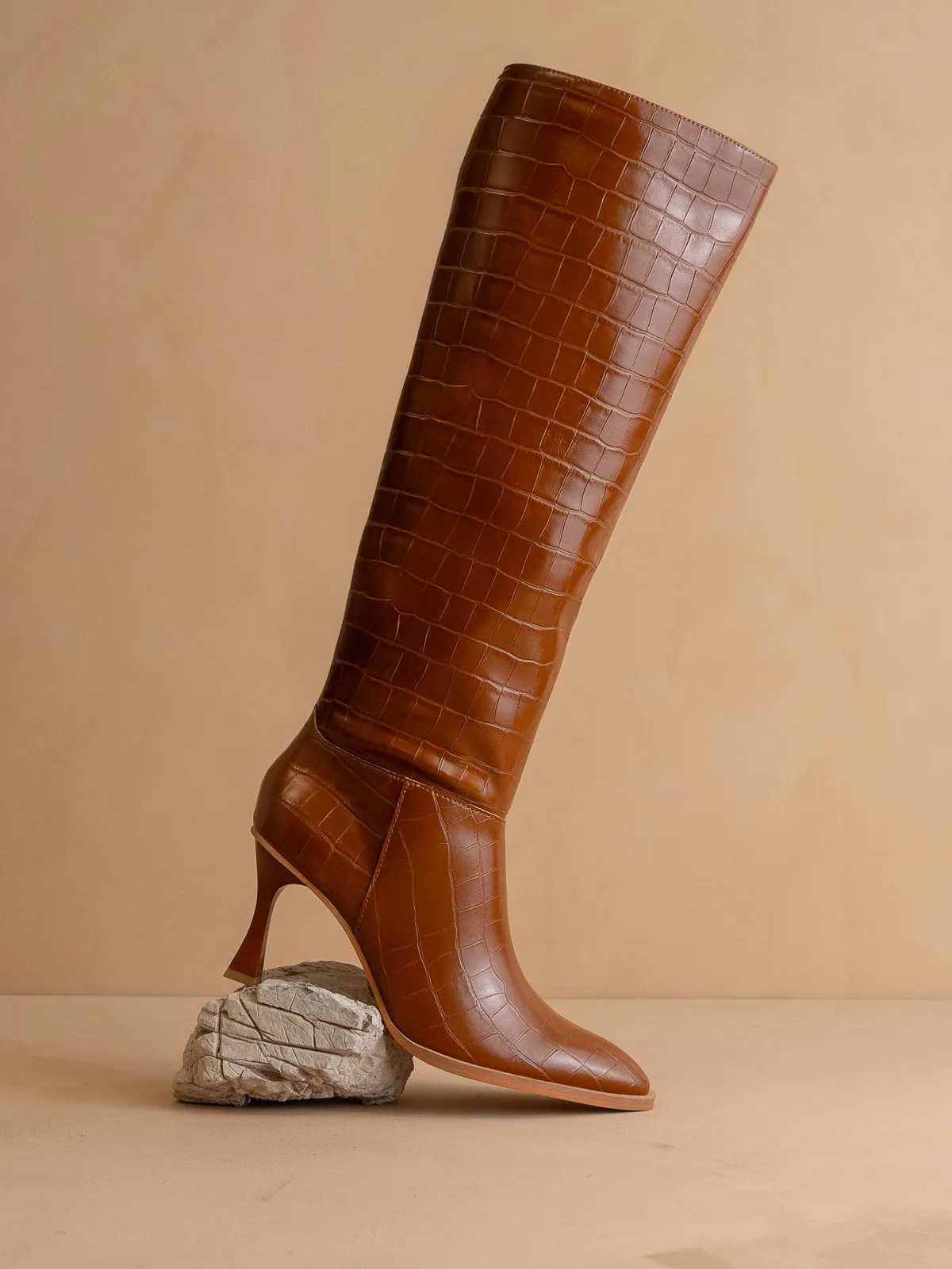 The Vanessa | Brown Reptile print knee high boot