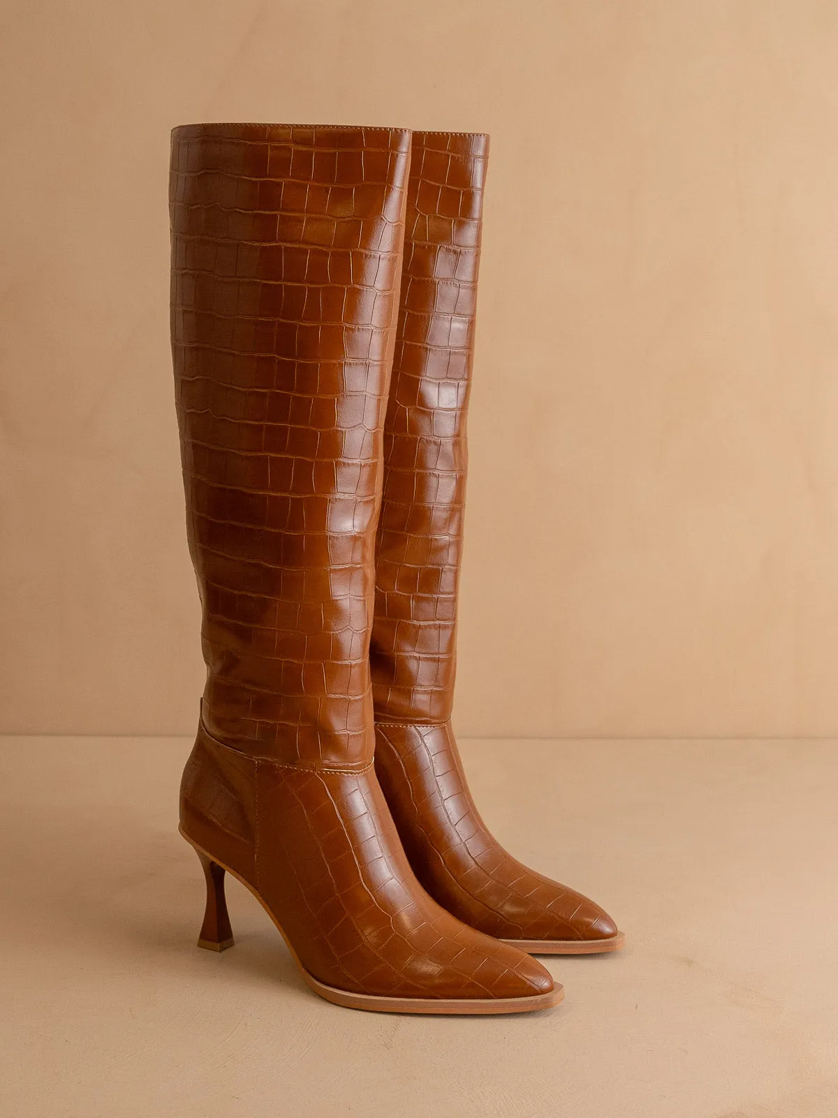 The Vanessa | Brown Reptile print knee high boot