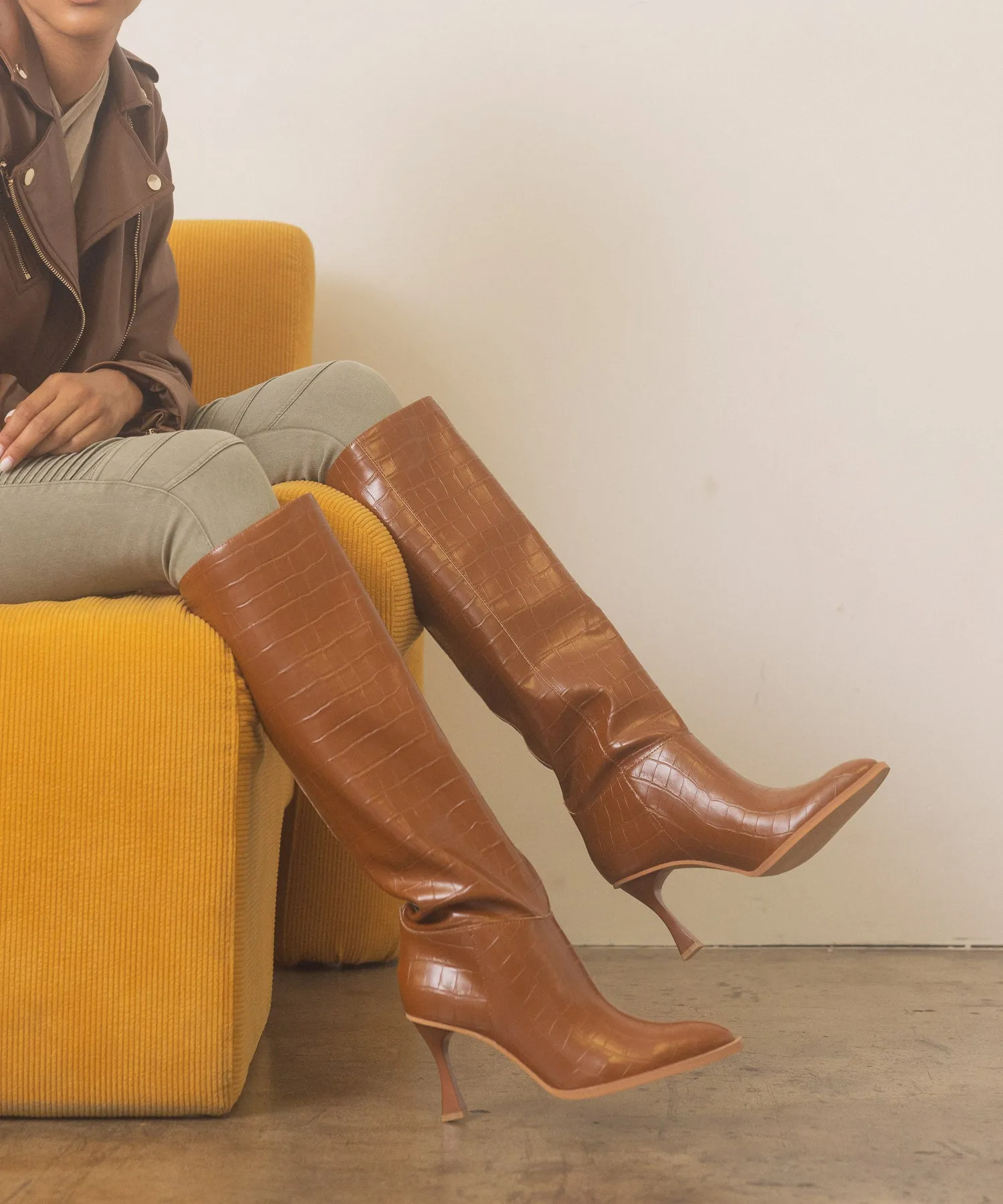 The Vanessa | Brown Reptile print knee high boot