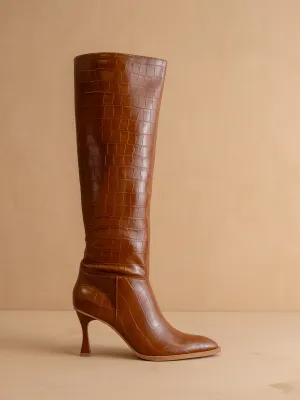The Vanessa | Brown Reptile print knee high boot