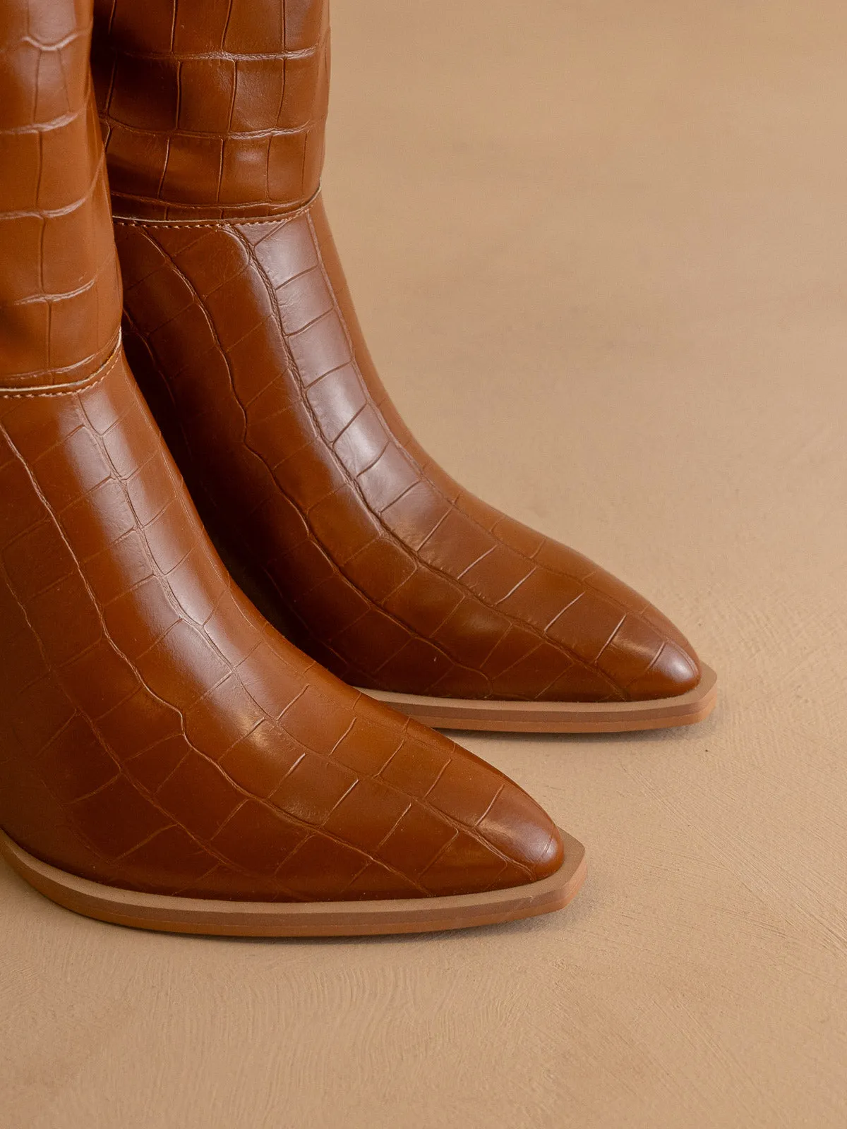 The Vanessa | Brown Reptile print knee high boot