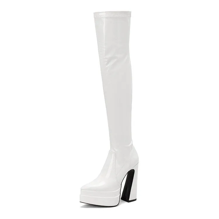 Thick Heel High Tube Plastic Leg Boots