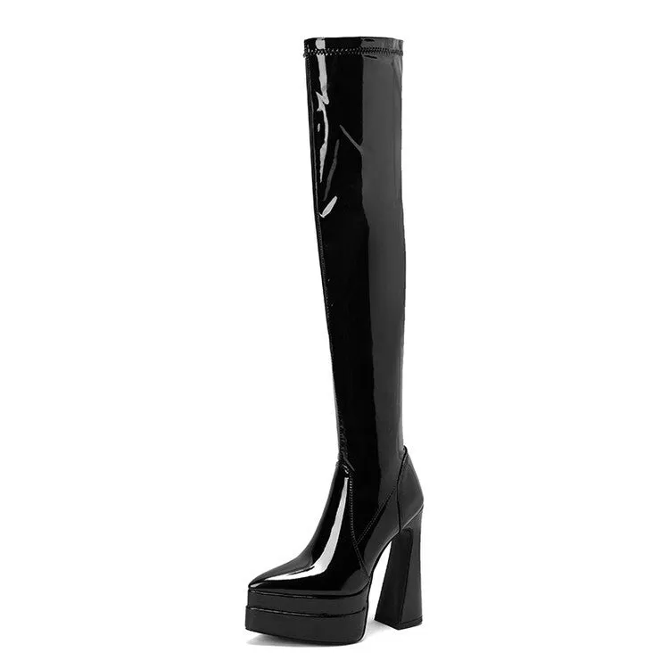 Thick Heel High Tube Plastic Leg Boots