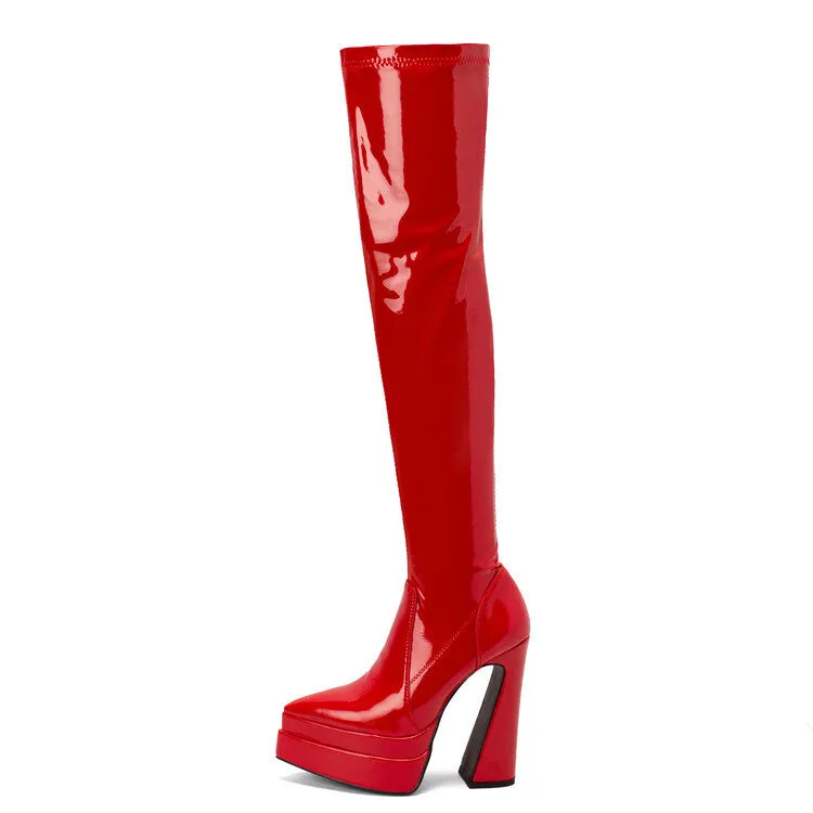 Thick Heel High Tube Plastic Leg Boots