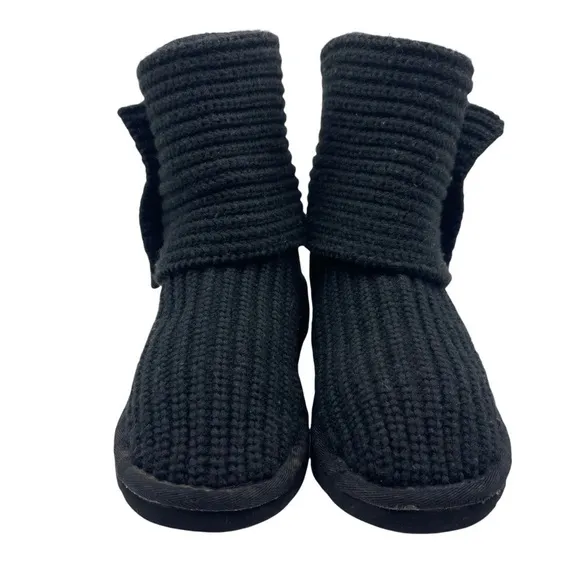 UGG Cardy Knit Buttons Boots Kids Size 5 Suede Foldable Short Tall Black Cozy