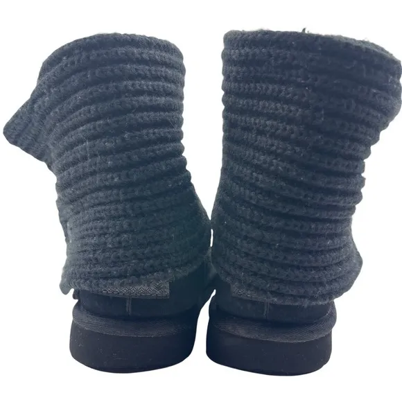 UGG Cardy Knit Buttons Boots Kids Size 5 Suede Foldable Short Tall Black Cozy