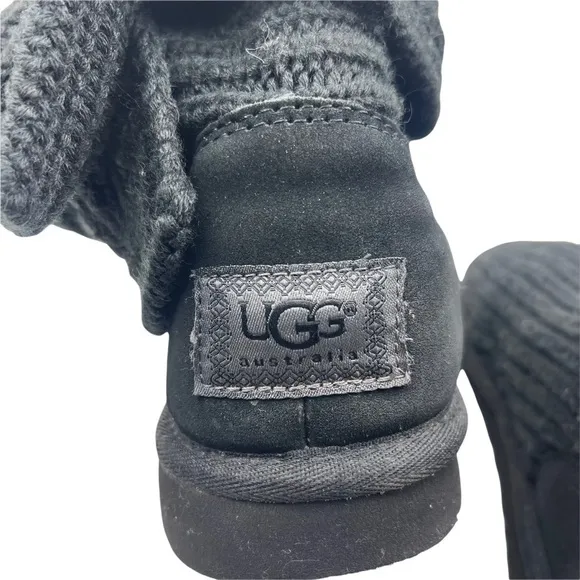 UGG Cardy Knit Buttons Boots Kids Size 5 Suede Foldable Short Tall Black Cozy