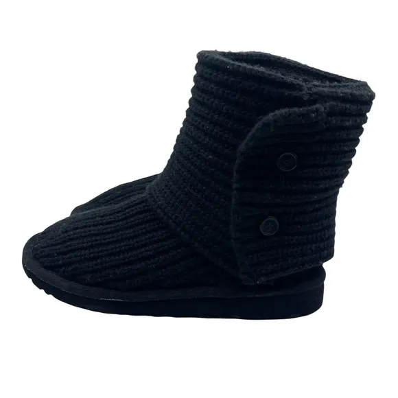 UGG Cardy Knit Buttons Boots Kids Size 5 Suede Foldable Short Tall Black Cozy