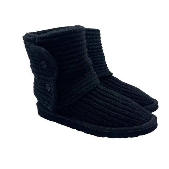 UGG Cardy Knit Buttons Boots Kids Size 5 Suede Foldable Short Tall Black Cozy