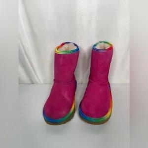 UGG Classic Short II Rainbow Girls Suede Winter Boot Pink Azalea Toddler Size 13