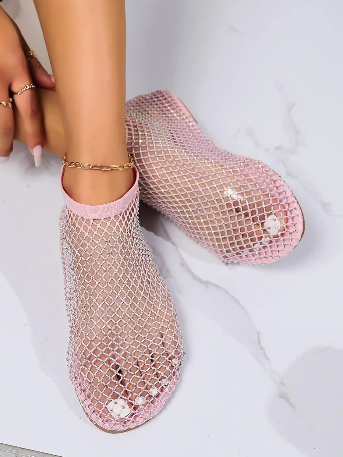 Ultra Comfortable Shiny Gem Mesh Flats