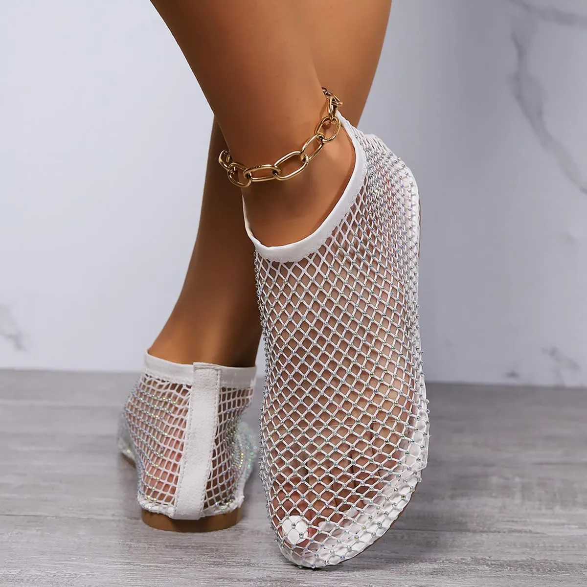 Ultra Comfortable Shiny Gem Mesh Flats