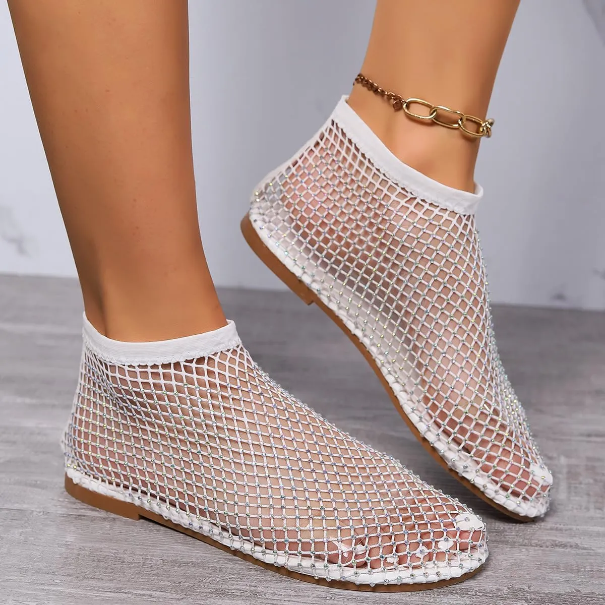 Ultra Comfortable Shiny Gem Mesh Flats