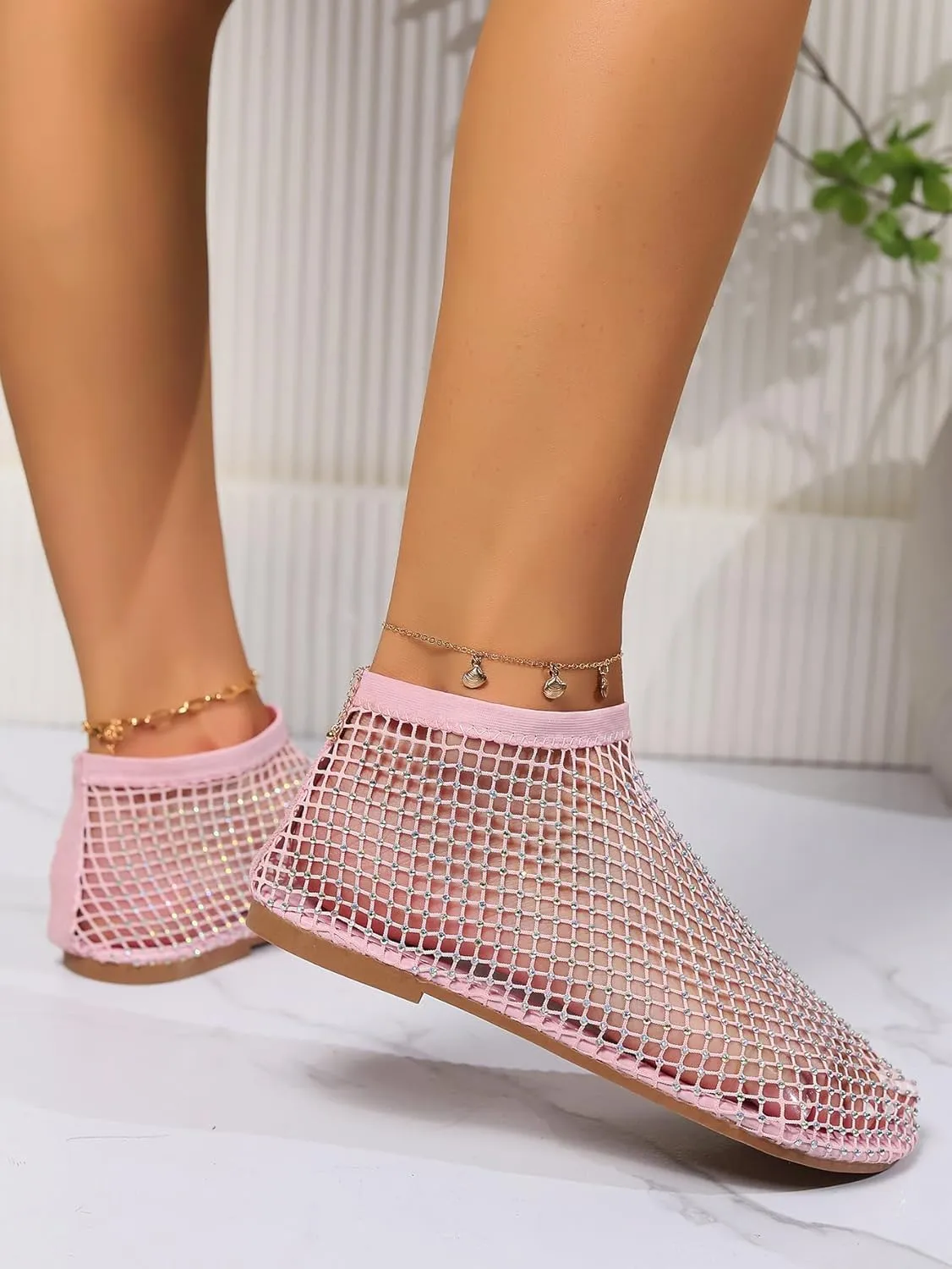 Ultra Comfortable Shiny Gem Mesh Flats