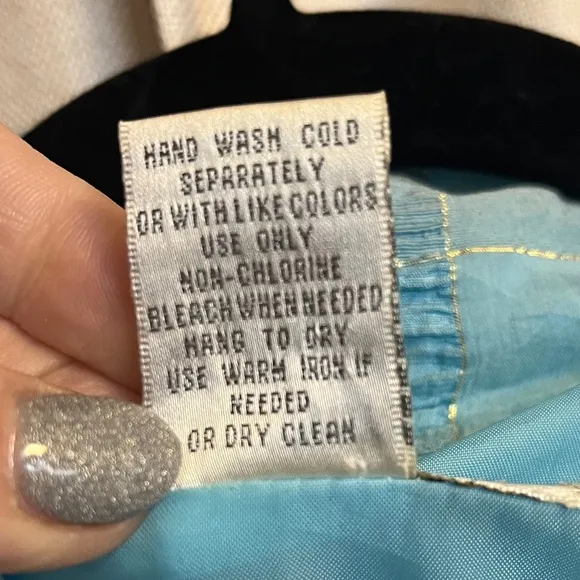 Vintage 1980s Baby Blue and Gold Thread 100% Silk Oversized Bomber Jacket