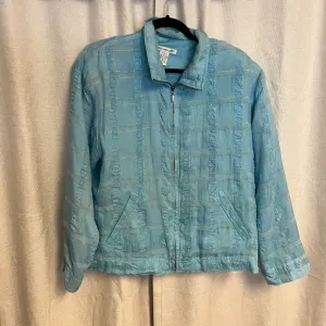 Vintage 1980s Baby Blue and Gold Thread 100% Silk Oversized Bomber Jacket