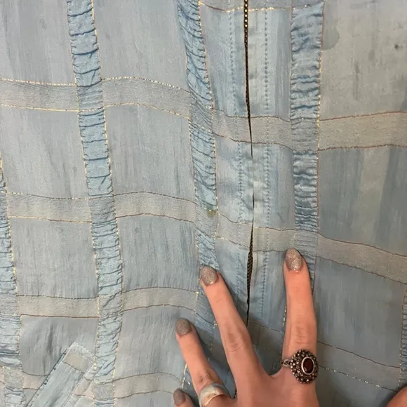 Vintage 1980s Baby Blue and Gold Thread 100% Silk Oversized Bomber Jacket