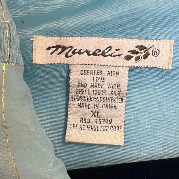 Vintage 1980s Baby Blue and Gold Thread 100% Silk Oversized Bomber Jacket