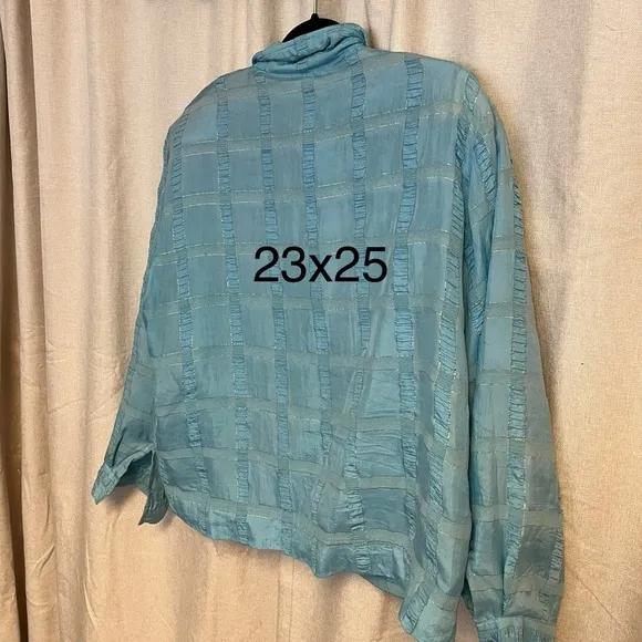 Vintage 1980s Baby Blue and Gold Thread 100% Silk Oversized Bomber Jacket