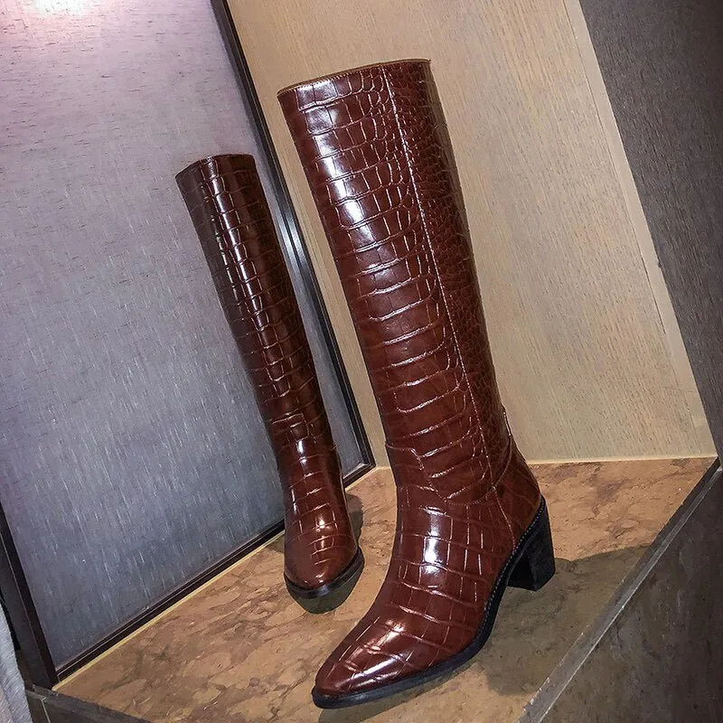 Women Microfiber upper pigskin lining insole serpentine modern boots