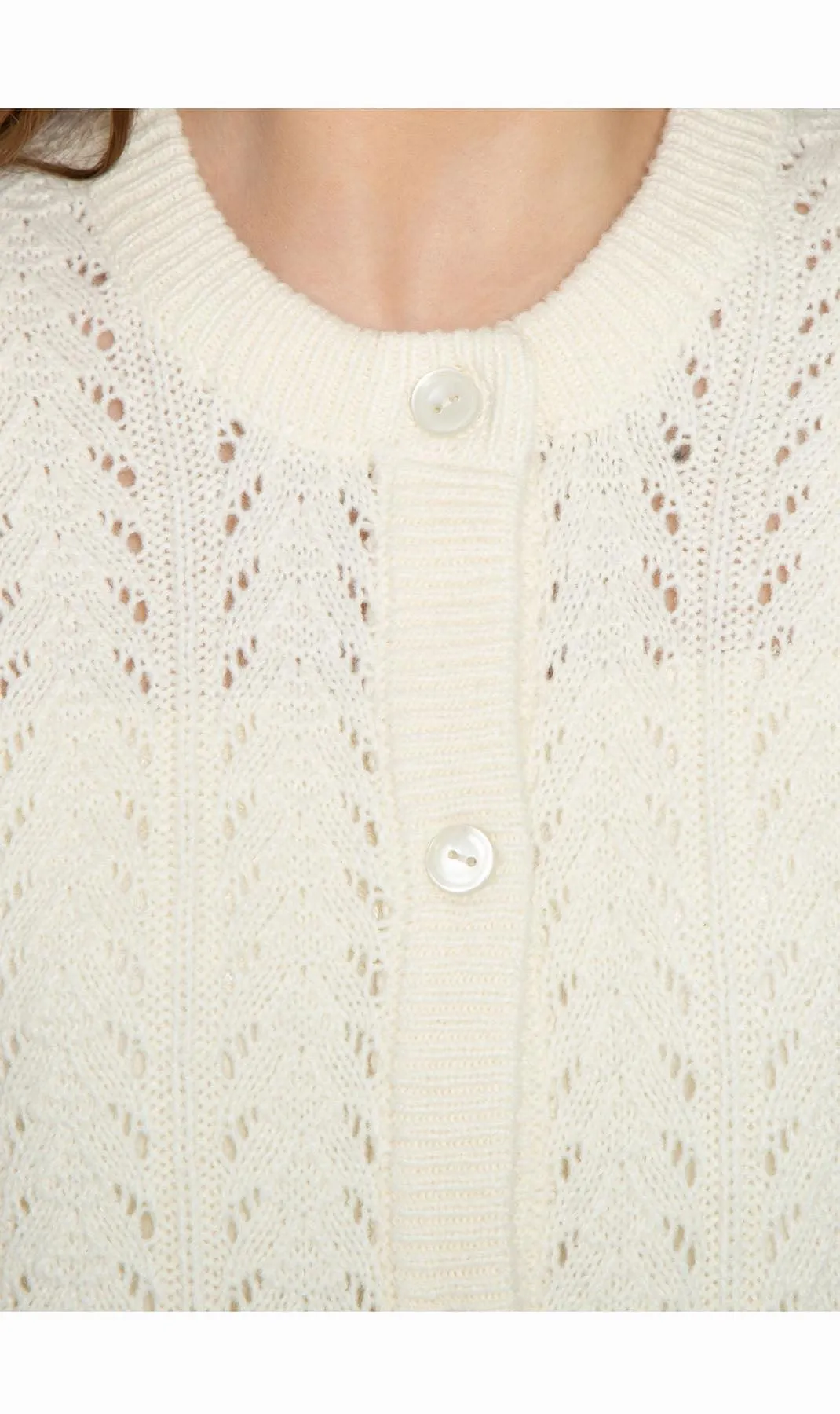 Women's Button Front Pointelle Cardigan in Warm and Soft Acrylic and Two front Patch Pockets